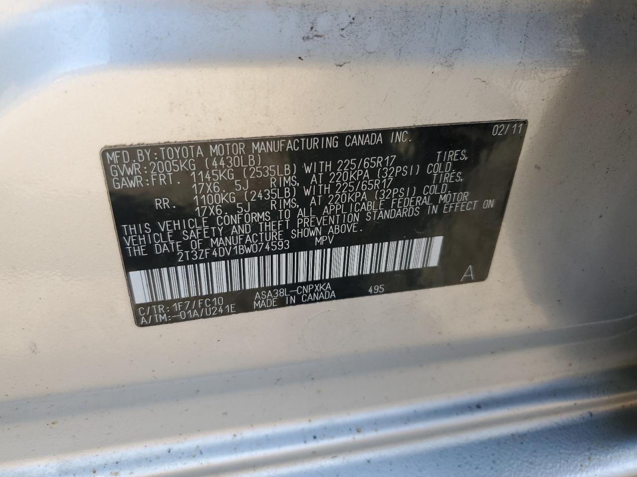 2011 Toyota Rav4 VIN: 2T3ZF4DV1BW074593 Lot: 90142235