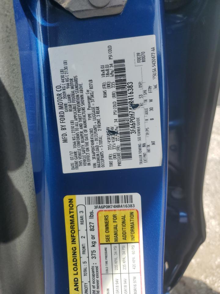 2017 Ford Fusion Se VIN: 3FA6P0H74HR416383 Lot: 84061725