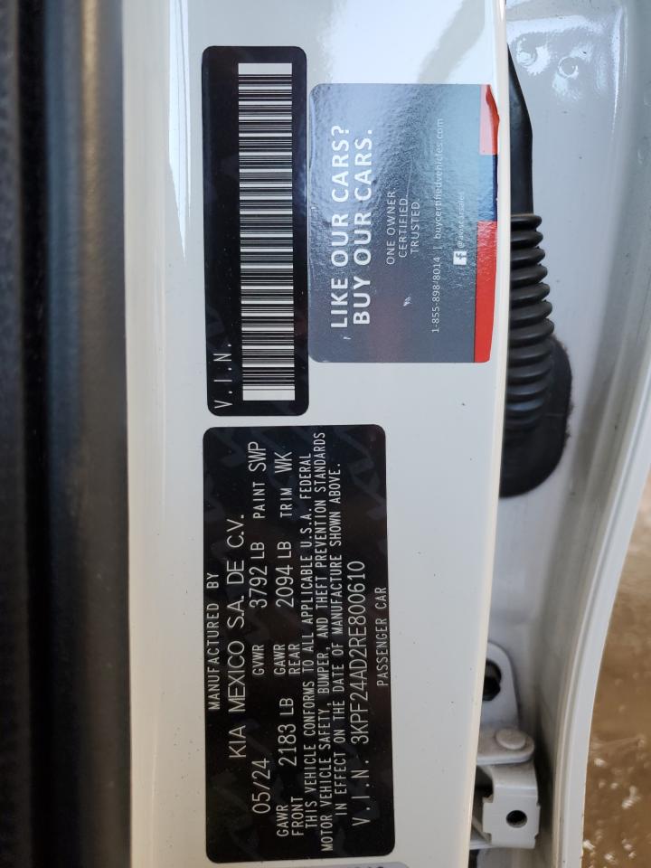 2024 Kia Forte Lx VIN: 3KPF24AD2RE800610 Lot: 86892455