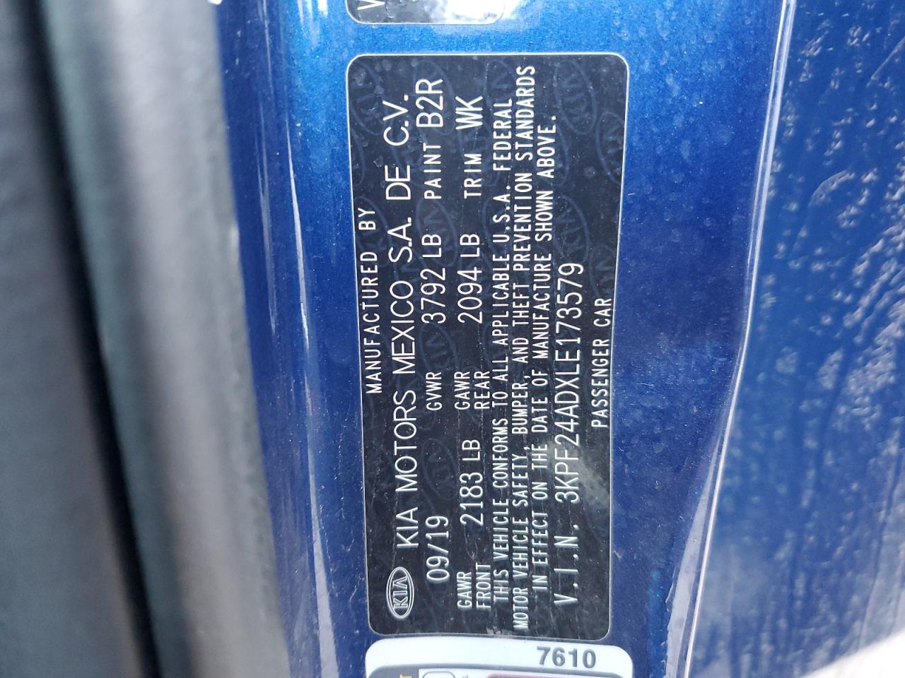 2020 Kia Forte Fe VIN: 3KPF24ADXLE173579 Lot: 90435925