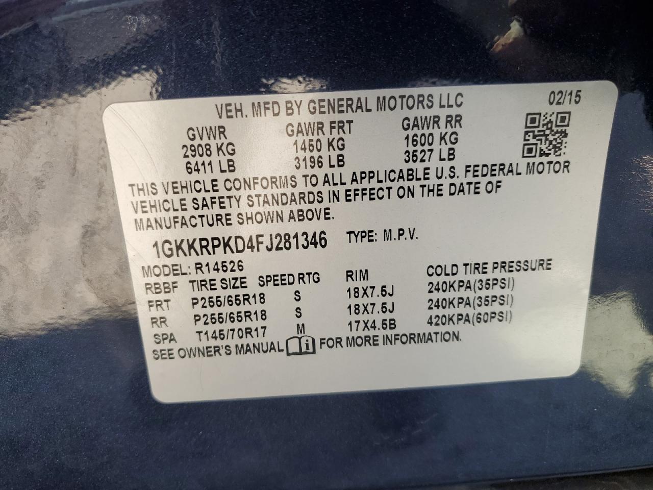 2015 GMC Acadia Sle VIN: 1GKKRPKD4FJ281346 Lot: 81972385