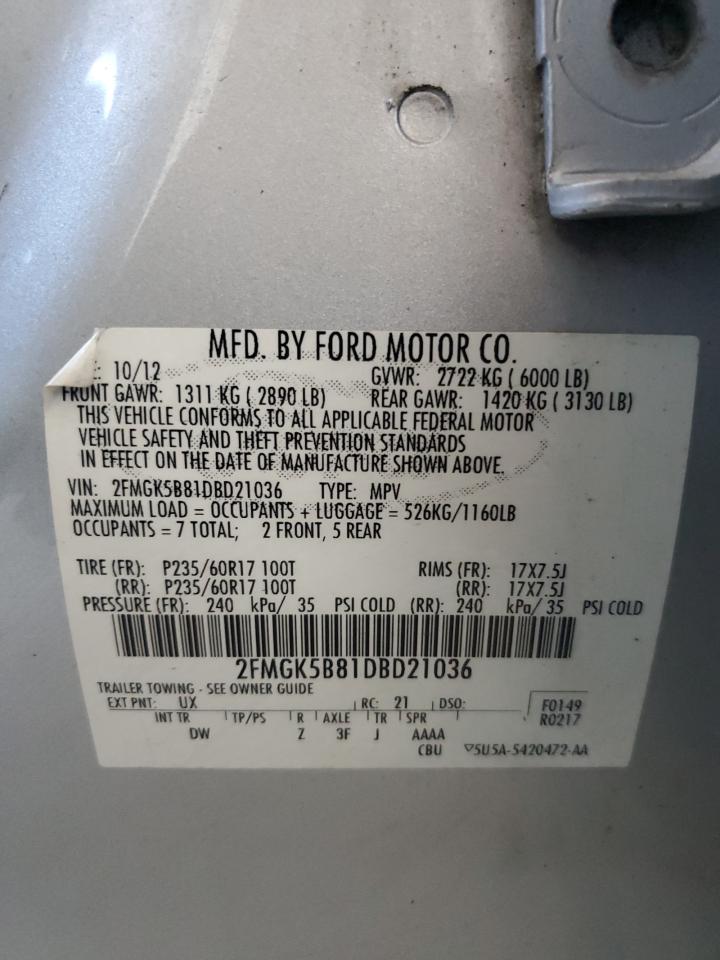 2013 Ford Flex Se VIN: 2FMGK5B81DBD21036 Lot: 86145305