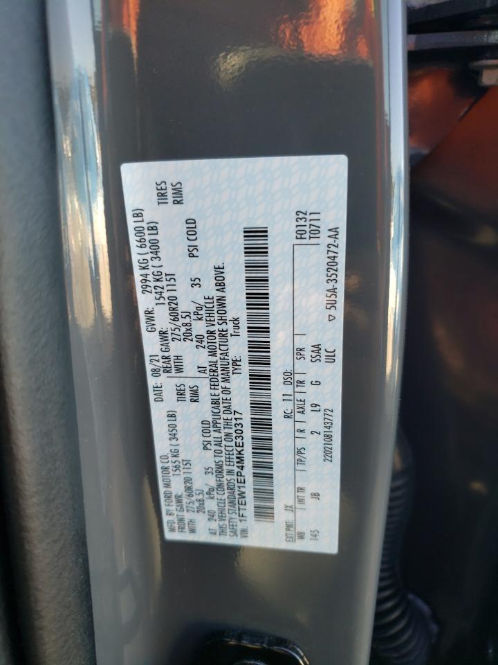 2021 Ford F150 Supercrew VIN: 1FTEW1EP4MKE30317 Lot: 85122855