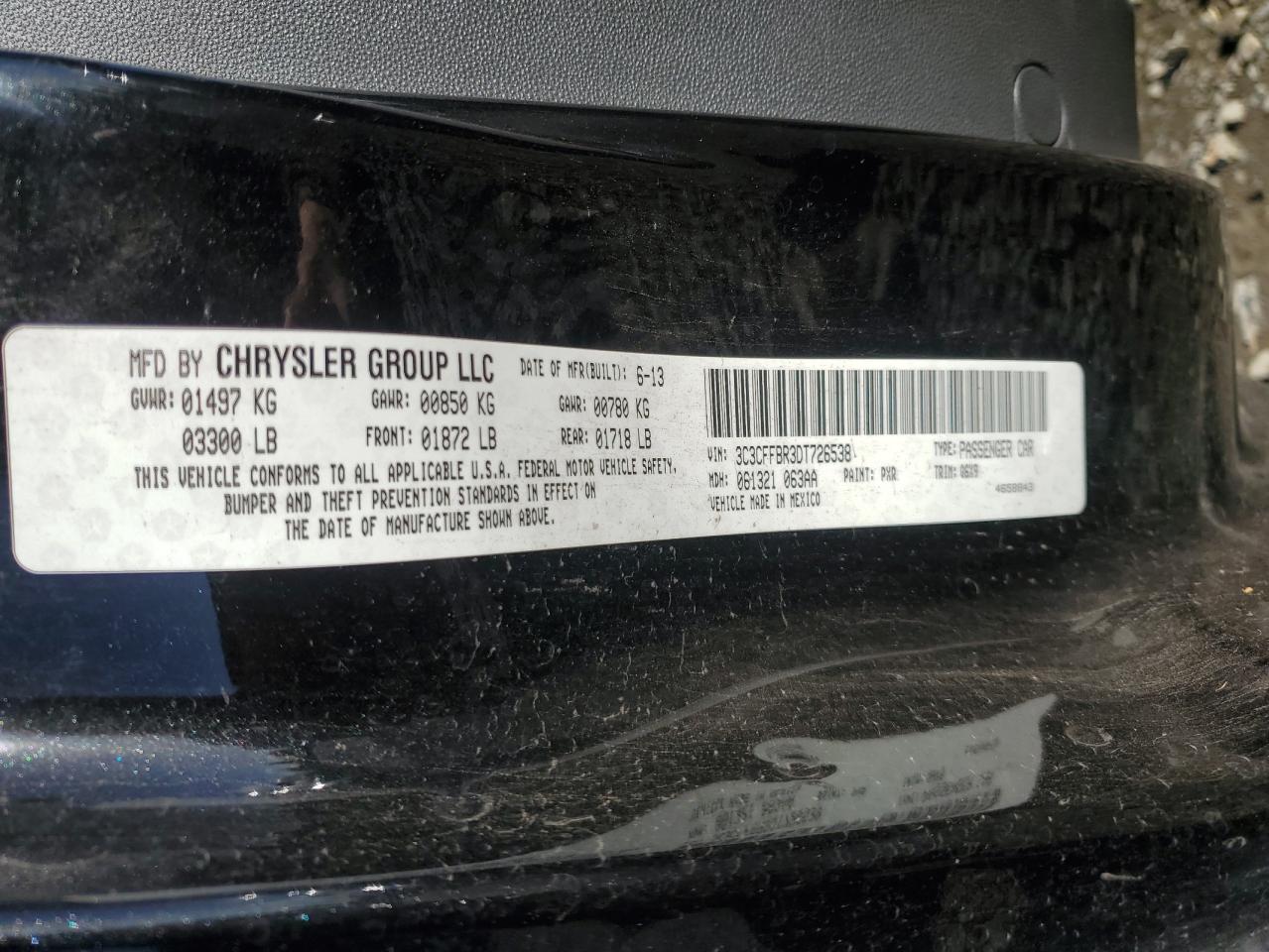 2013 Fiat 500 Sport VIN: 3C3CFFBR3DT726538 Lot: 90843275