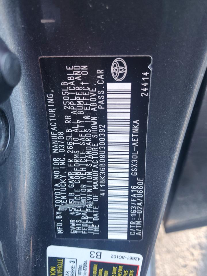2008 Toyota Avalon Xl VIN: 4T1BK36B08U300392 Lot: 86242885