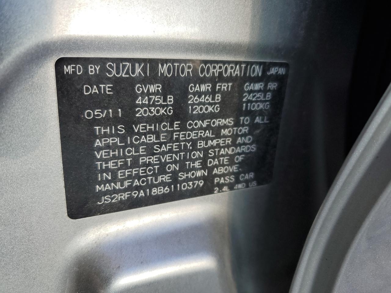 2011 Suzuki Kizashi S VIN: JS2RF9A18B6110379 Lot: 84867835