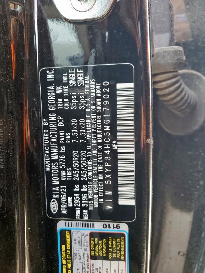 2021 Kia Telluride Ex VIN: 5XYP34HC5MG179020 Lot: 86088415