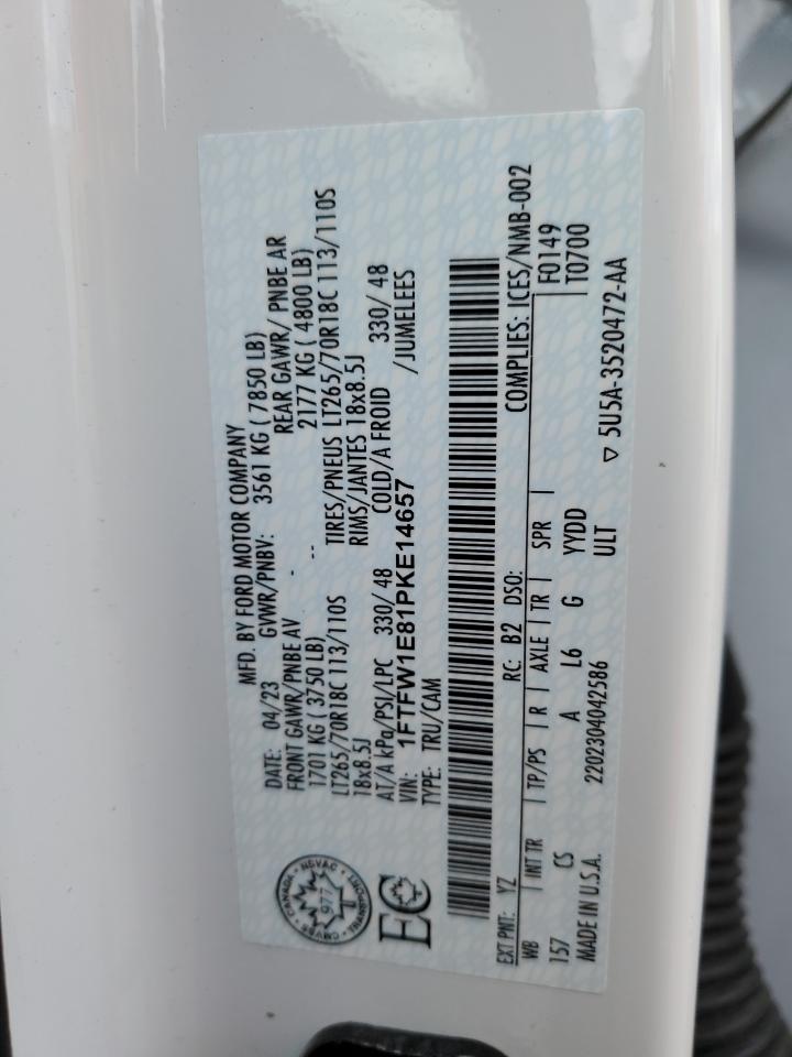 2023 Ford F150 Supercrew VIN: 1FTFW1E81PKE14657 Lot: 86446815