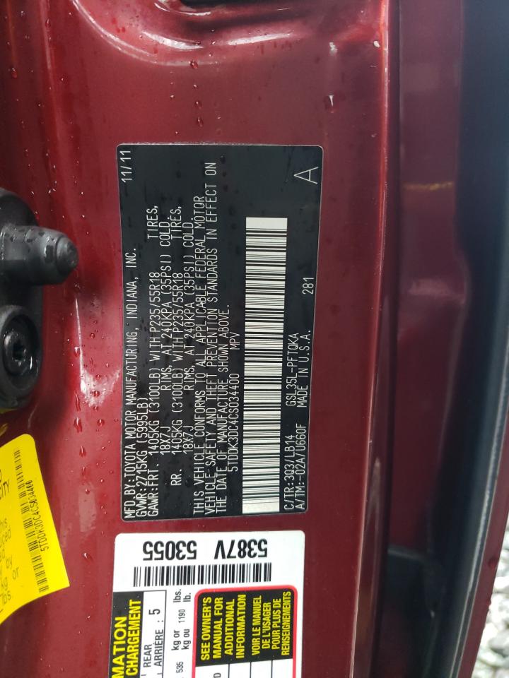 2012 Toyota Sienna Xle VIN: 5TDDK3DC4CS034400 Lot: 86164755