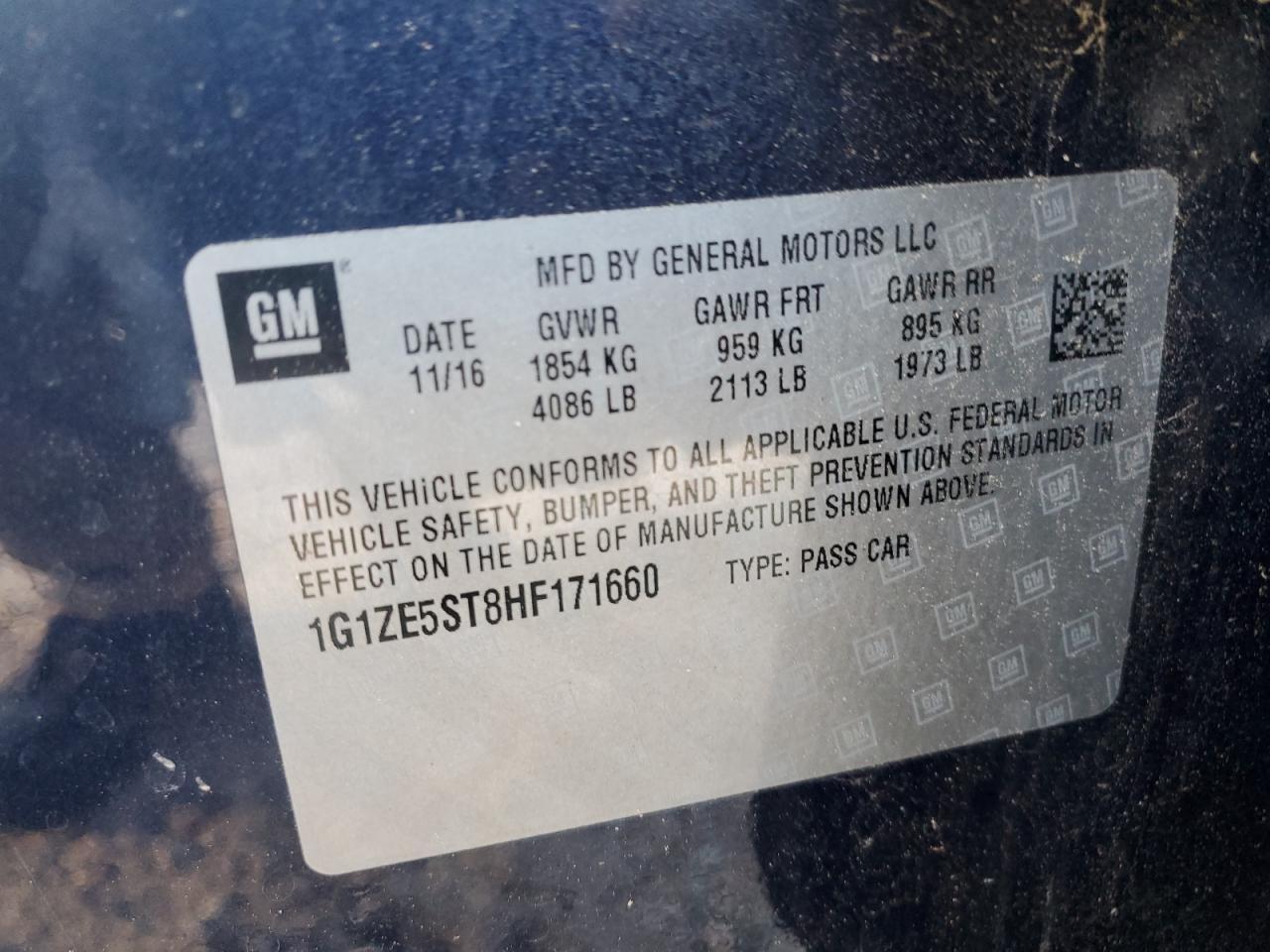 2017 Chevrolet Malibu Lt VIN: 1G1ZE5ST8HF171660 Lot: 84926595