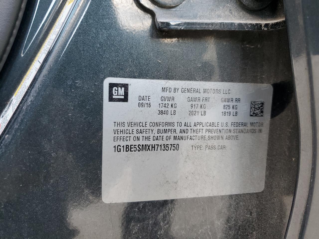 2017 Chevrolet Cruze Lt VIN: 1G1BE5SMXH7135750 Lot: 84955305