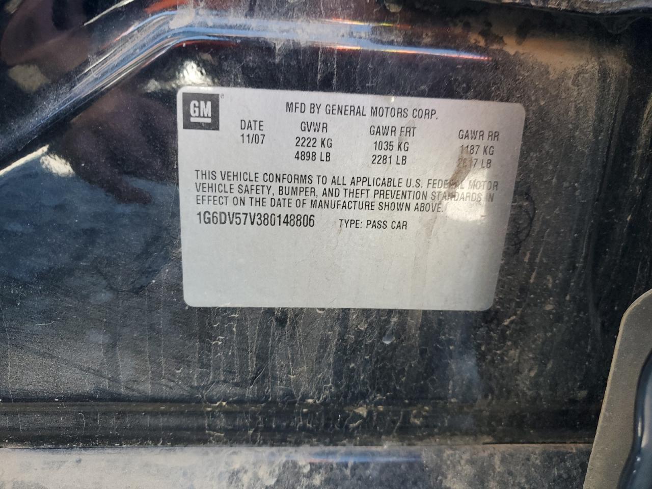 2008 Cadillac Cts Hi Feature V6 VIN: 1G6DV57V380148806 Lot: 87450905