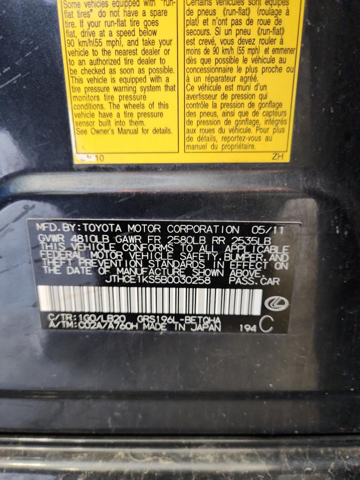 2011 Lexus Gs 350 VIN: JTHCE1KS5B0030258 Lot: 89690955