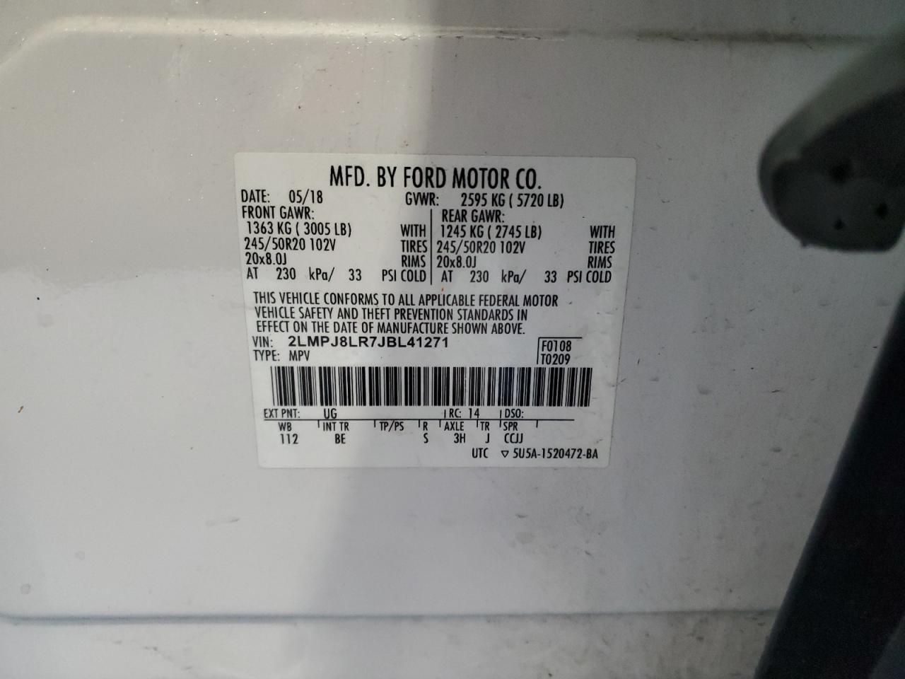 2018 Lincoln Mkx Reserve VIN: 2LMPJ8LR7JBL41271 Lot: 89680145