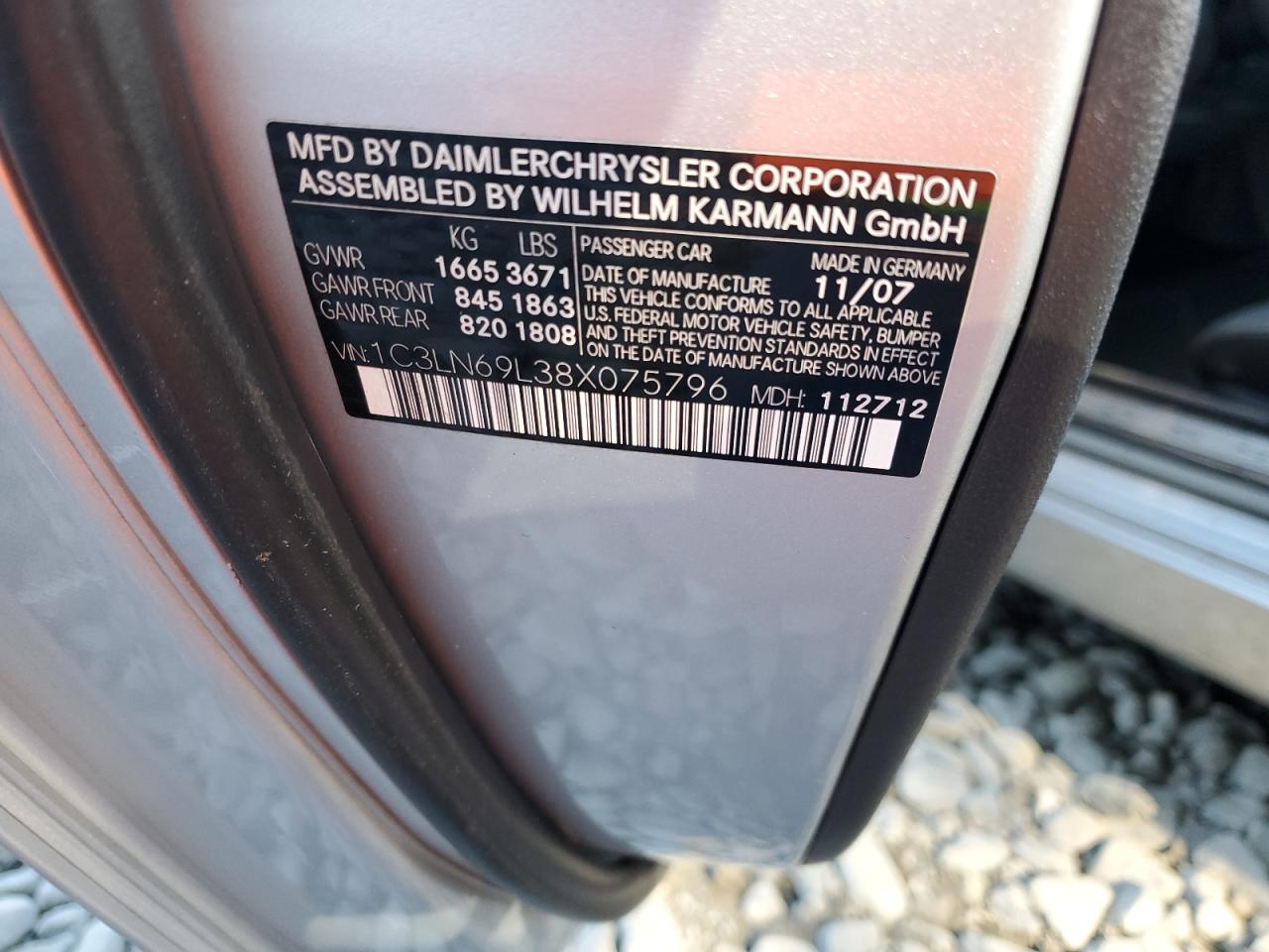 2008 Chrysler Crossfire Limited VIN: 1C3LN69L38X075796 Lot: 86149345