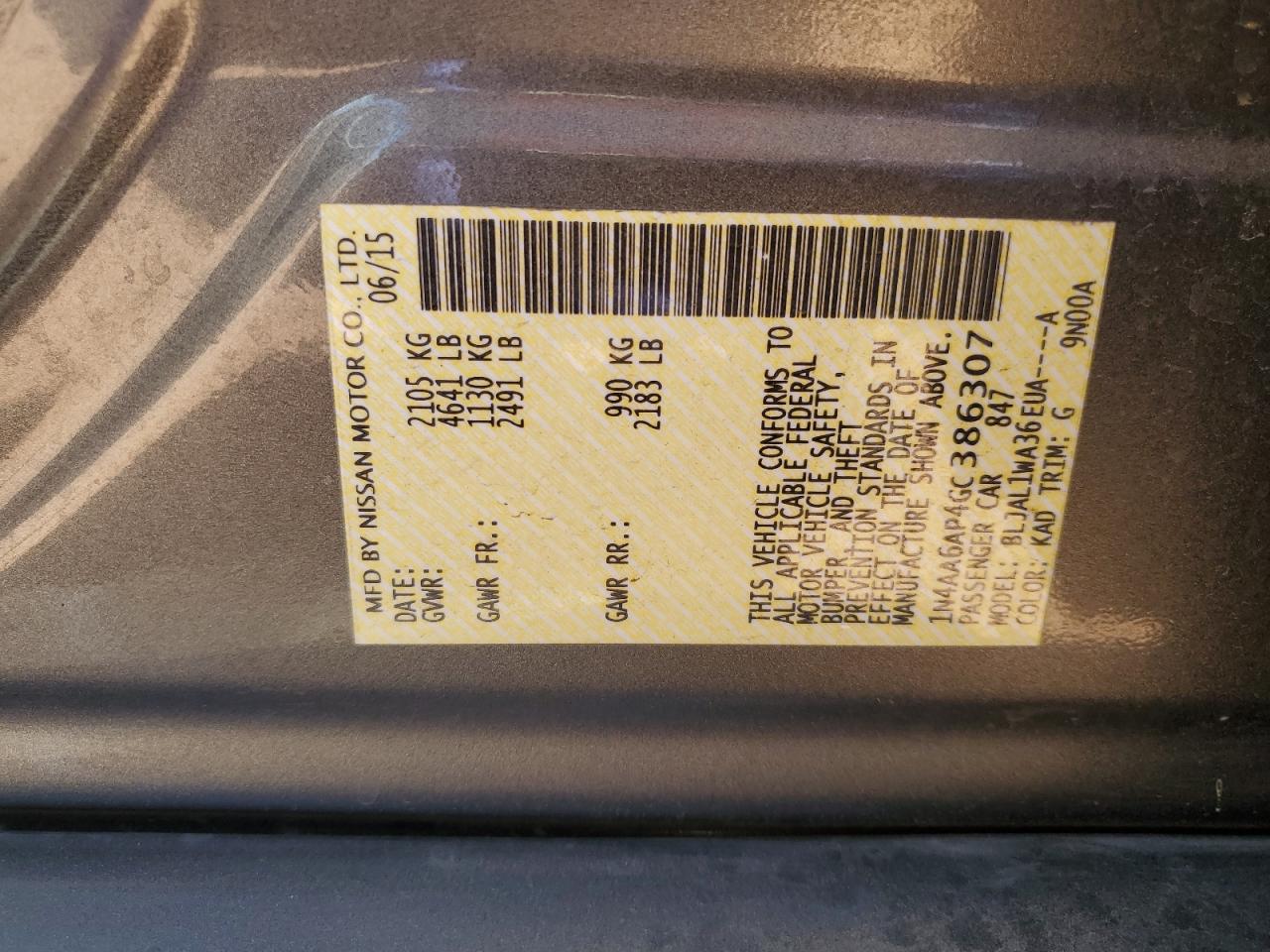 2016 Nissan Maxima 3.5S VIN: 1N4AA6AP4GC386307 Lot: 84815435