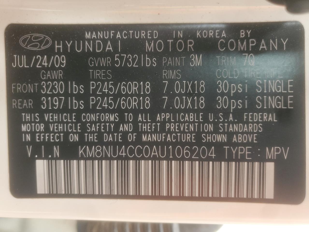 2010 Hyundai Veracruz Gls VIN: KM8NU4CC0AU106204 Lot: 82484525