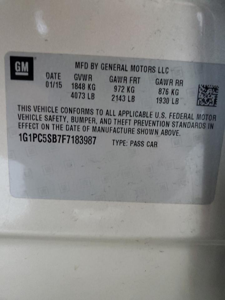 2015 Chevrolet Cruze Lt VIN: 1G1PC5SB7F7183987 Lot: 82760805