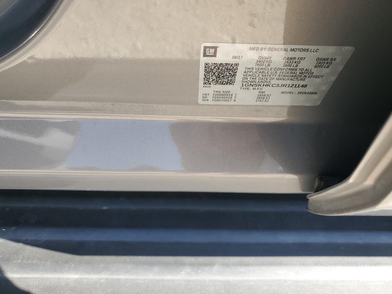 2018 Chevrolet Suburban K1500 Lt VIN: 1GNSKHKC3JR121148 Lot: 85582715