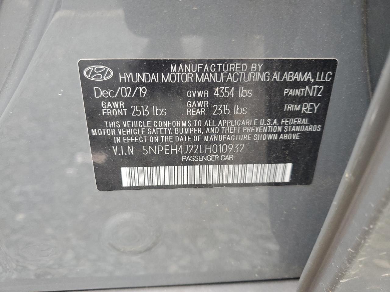 2020 Hyundai Sonata Limited VIN: 5NPEH4J22LH010932 Lot: 81969925