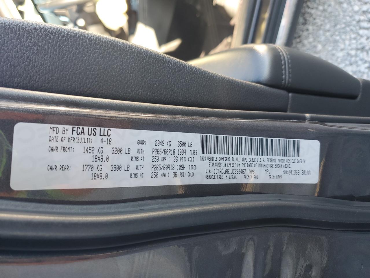 2018 Dodge Durango Sxt VIN: 1C4RDJAG1JC330467 Lot: 86779205