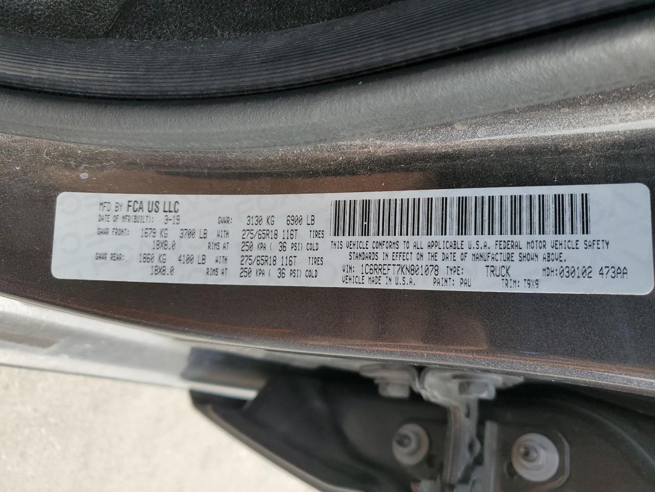 2019 Ram 1500 Big Horn/Lone Star VIN: 1C6RREFT7KN801078 Lot: 82677515