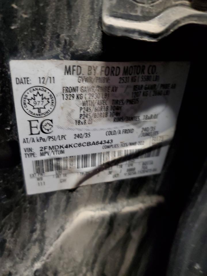 2012 Ford Edge Limited VIN: 2FMDK4KC6CBA64343 Lot: 82703595