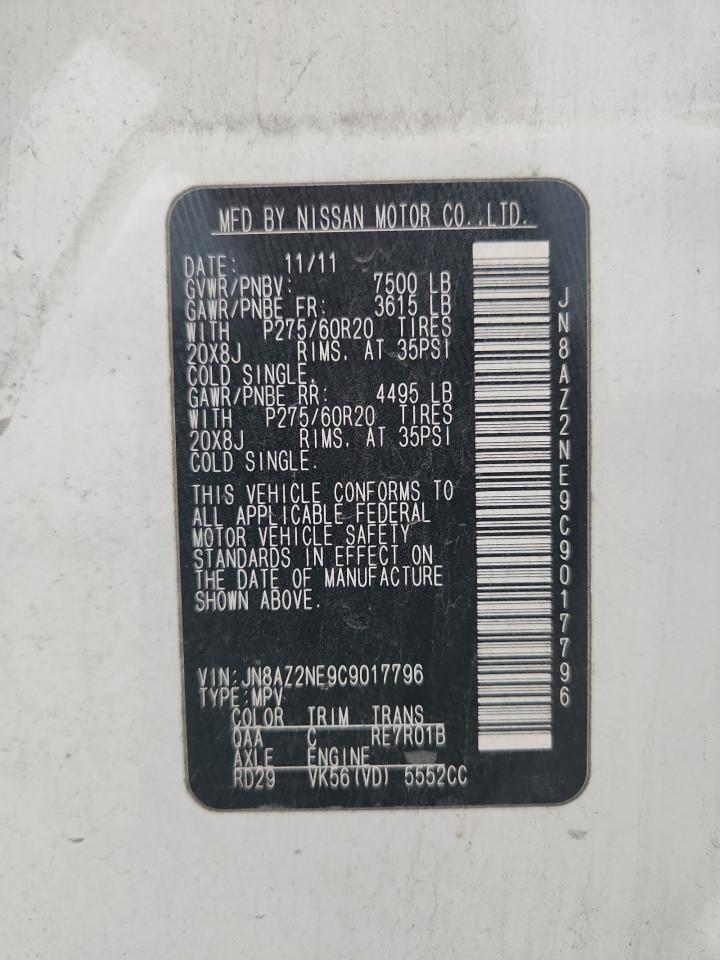 2012 Infiniti Qx56 VIN: JN8AZ2NE9C9017796 Lot: 87297185