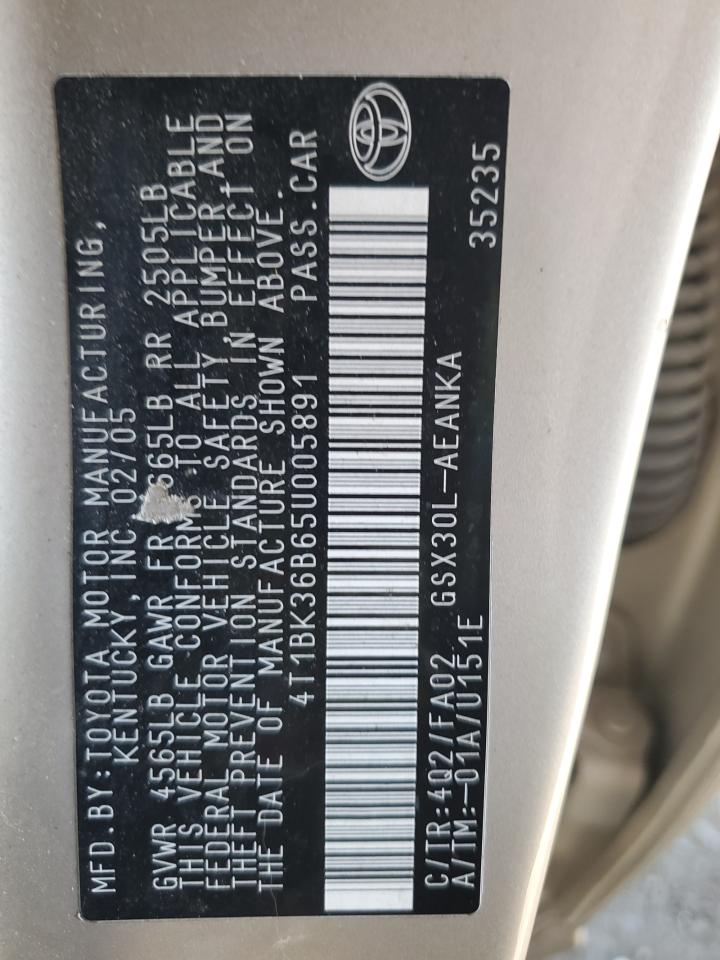 2005 Toyota Avalon Xl VIN: 4T1BK36B65U005891 Lot: 84303885