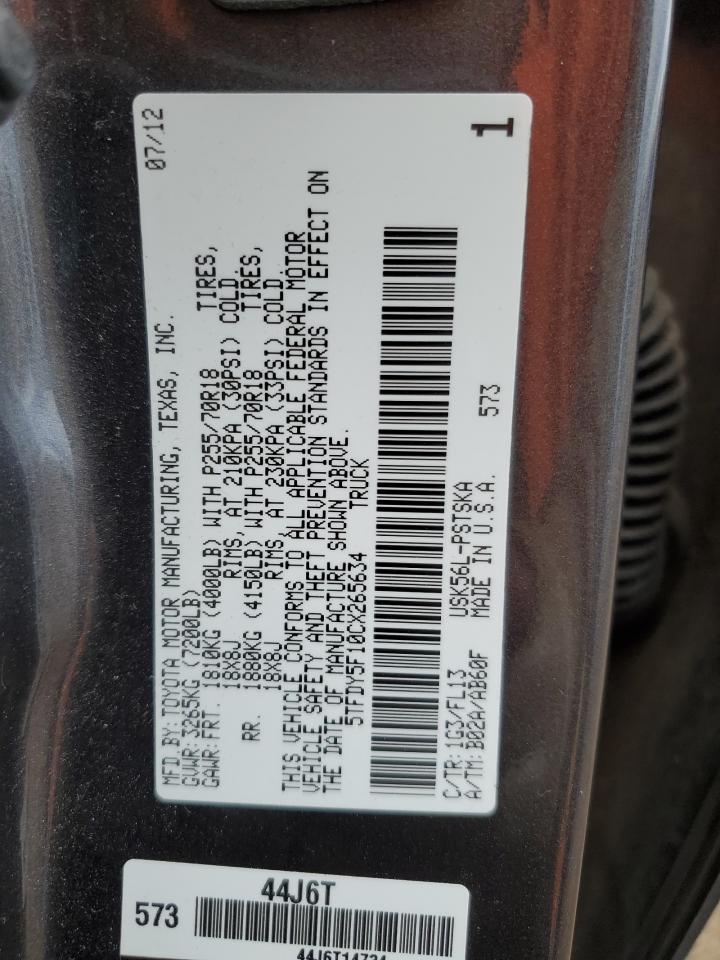 2012 Toyota Tundra Crewmax Sr5 VIN: 5TFDY5F10CX265634 Lot: 84062885