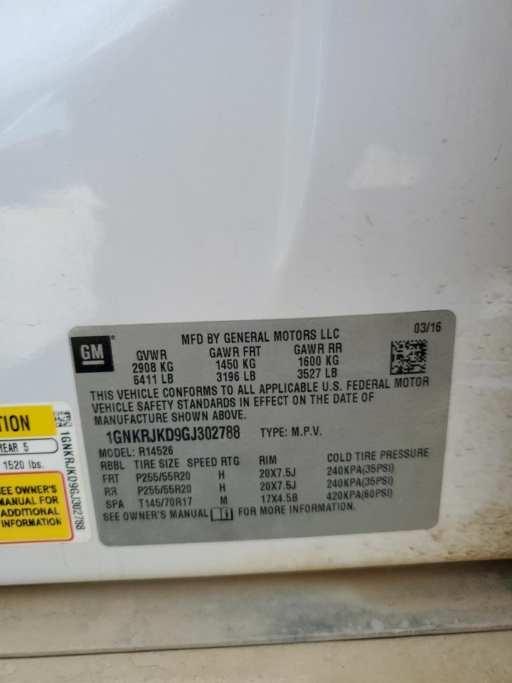 2016 Chevrolet Traverse Ltz VIN: 1GNKRJKD9GJ302788 Lot: 85875675