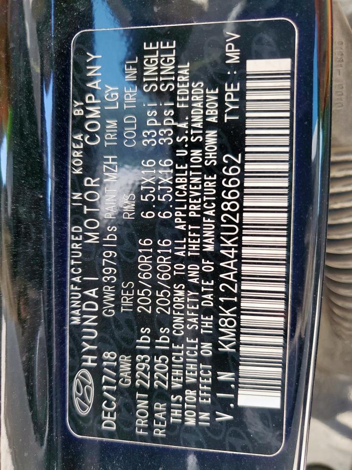 2019 Hyundai Kona Se VIN: KM8K12AA4KU286662 Lot: 86104065