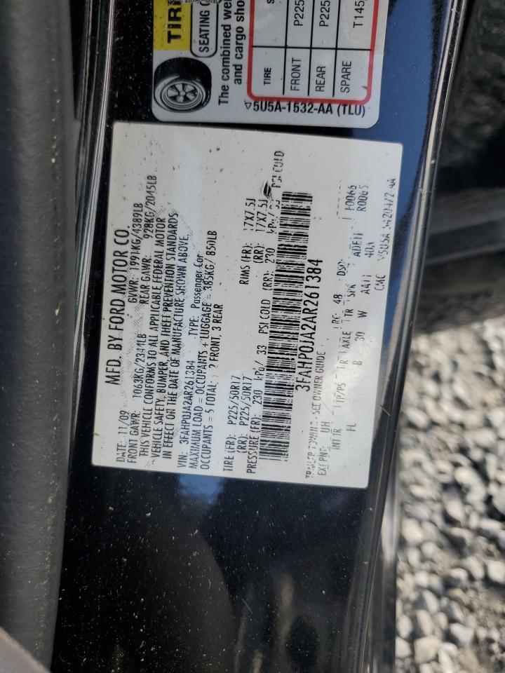 2010 Ford Fusion Sel VIN: 3FAHP0JA2AR261384 Lot: 82240685