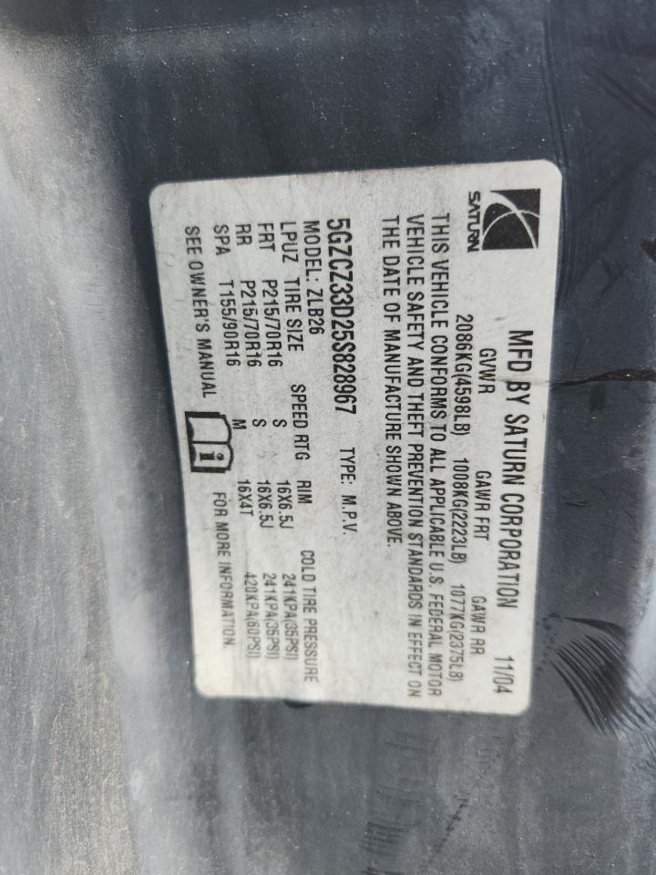 2005 Saturn Vue VIN: 5GZCZ33D25S828967 Lot: 93703925