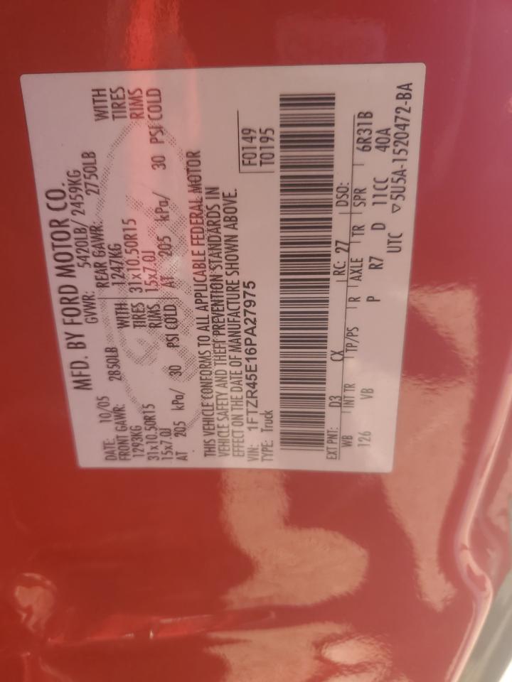 2006 Ford Ranger Super Cab VIN: 1FTZR45E16PA27975 Lot: 90937305