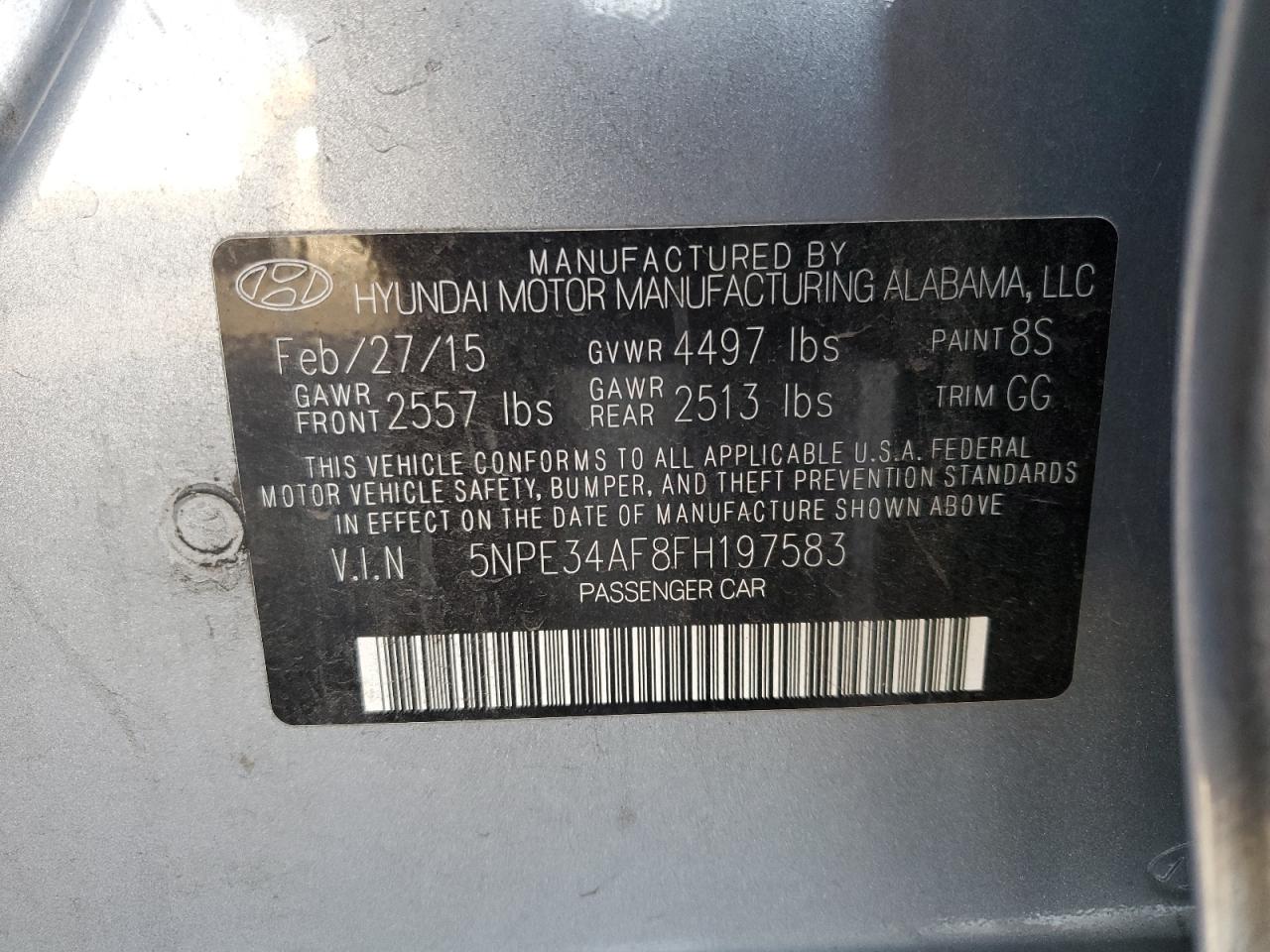 2015 Hyundai Sonata Sport VIN: 5NPE34AF8FH197583 Lot: 85006815