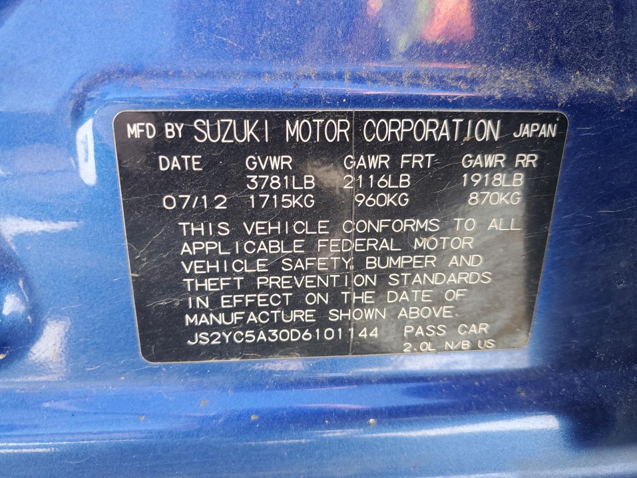 2013 Suzuki Sx4 Le VIN: JS2YC5A30D6101144 Lot: 82330315