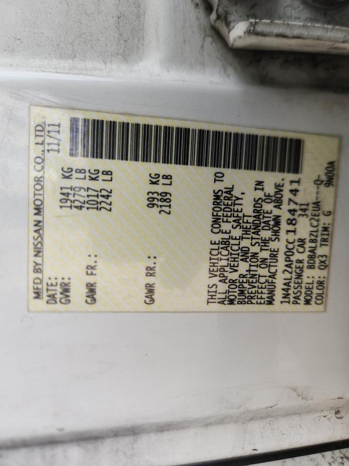 2012 Nissan Altima Base VIN: 1N4AL2AP0CC184741 Lot: 85918075