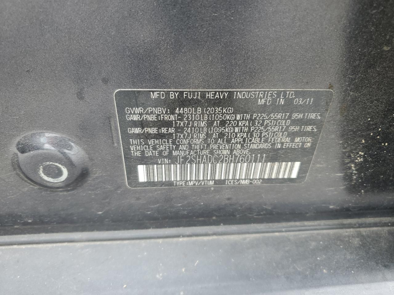 2011 Subaru Forester 2.5X Premium VIN: JF2SHADC2BH760111 Lot: 82350265