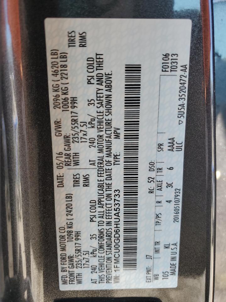 2017 Ford Escape Se VIN: 1FMCU0GD6HUA53733 Lot: 82150315