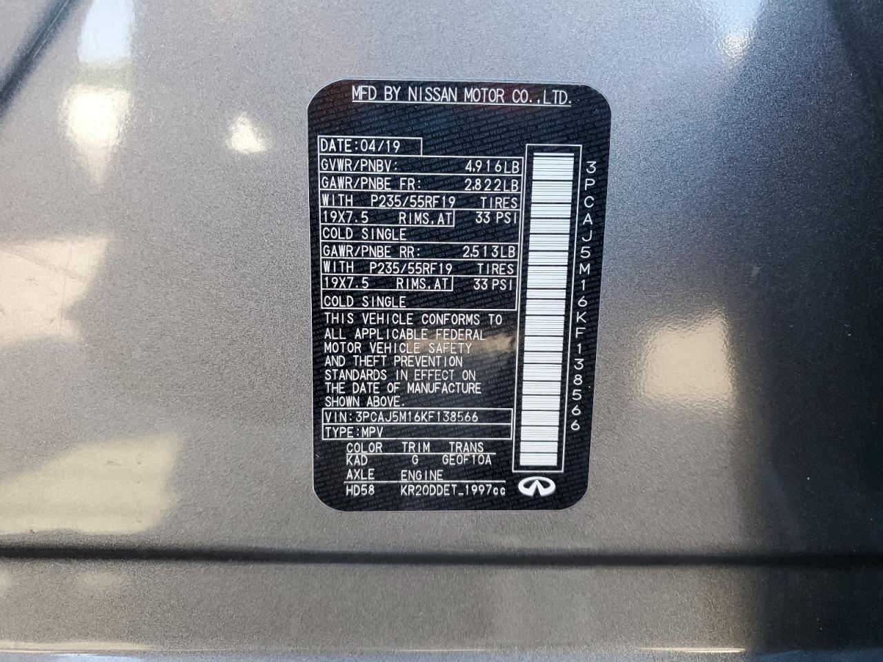 2019 Infiniti Qx50 Essential VIN: 3PCAJ5M16KF138566 Lot: 90704115