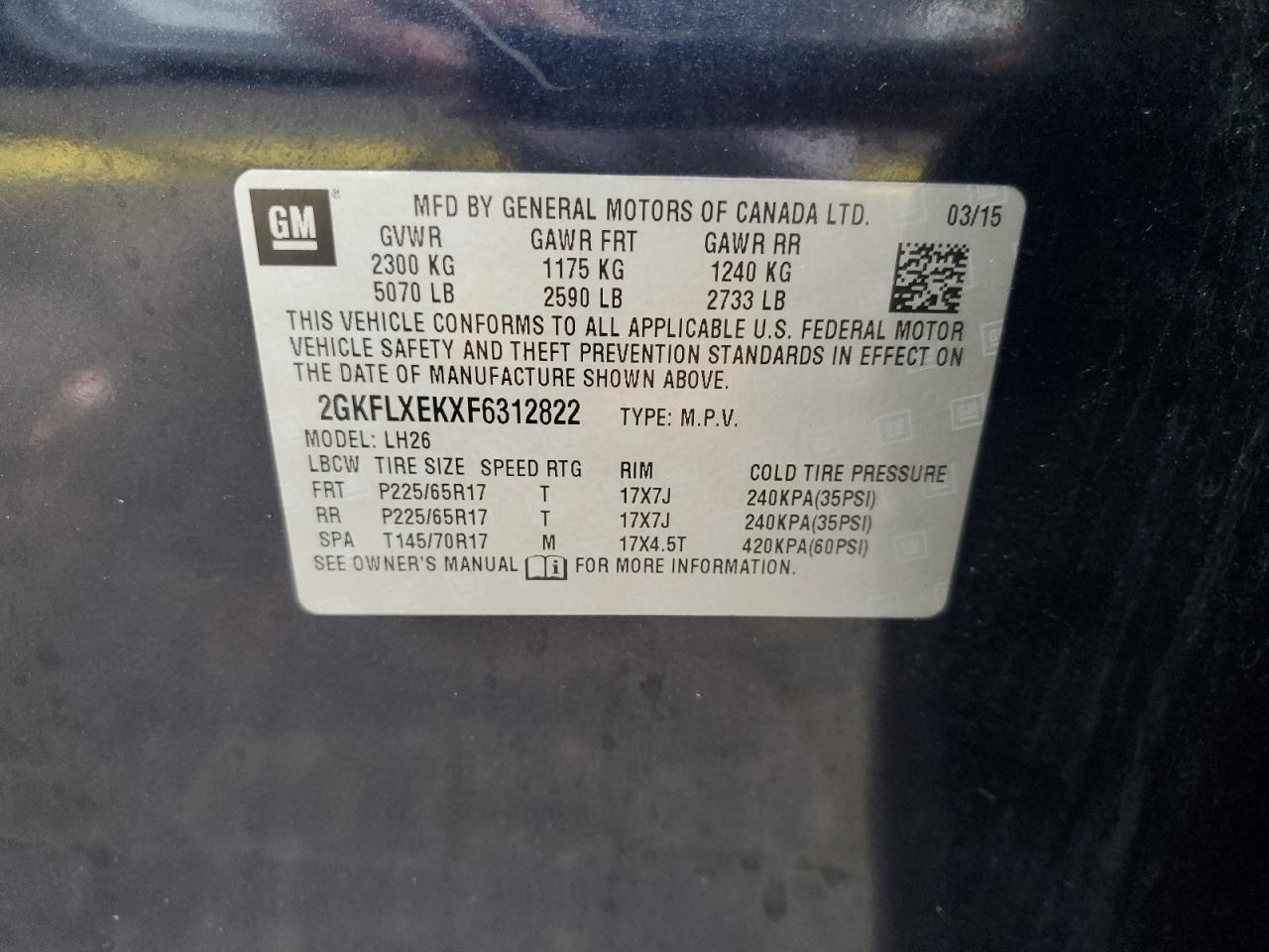 2015 GMC Terrain Slt VIN: 2GKFLXEKXF6312822 Lot: 85488715