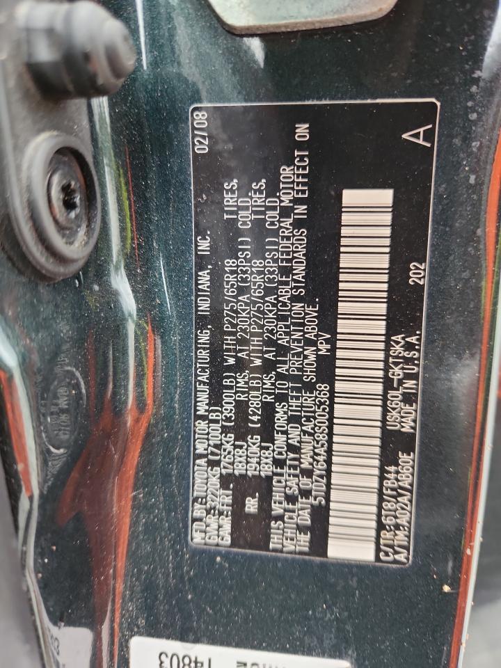 2008 Toyota Sequoia Sr5 VIN: 5TDZY64A58S005368 Lot: 85334985