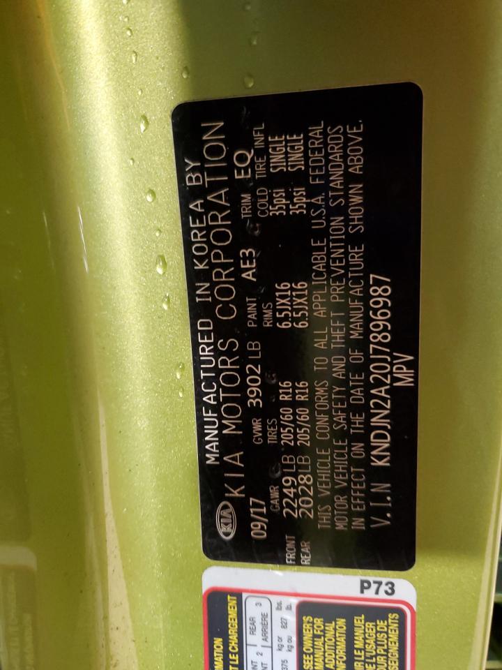 2018 Kia Soul VIN: KNDJN2A20J7896987 Lot: 85836305