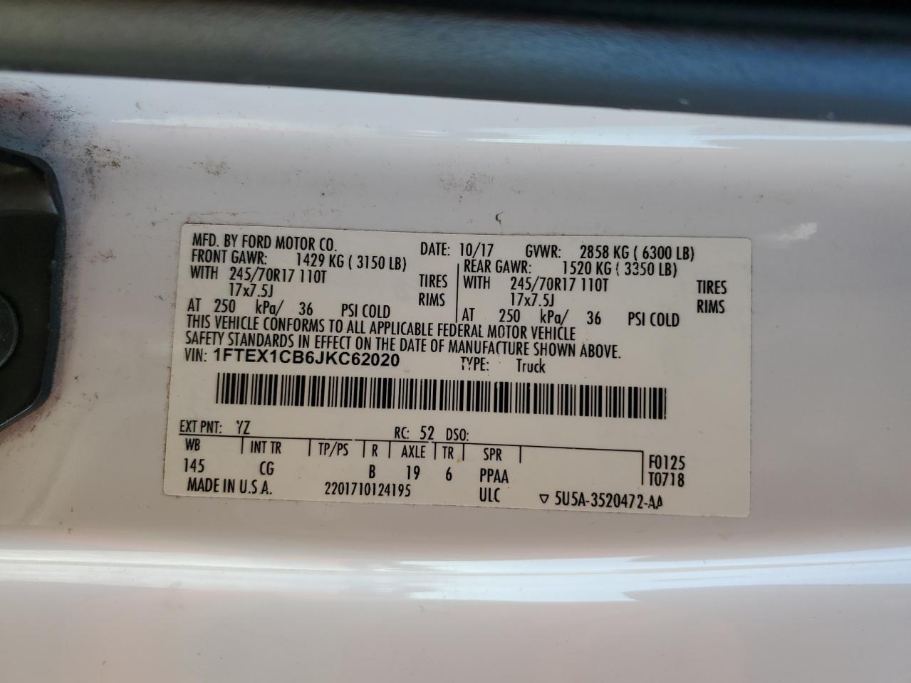 2018 Ford F150 Super Cab VIN: 1FTEX1CB6JKC62020 Lot: 86462925