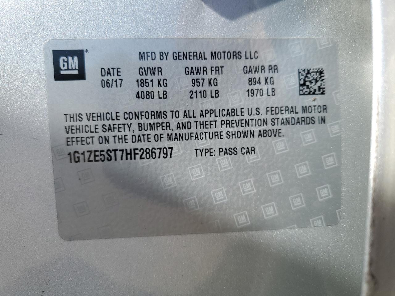 2017 Chevrolet Malibu Lt VIN: 1G1ZE5ST7HF286797 Lot: 85268195