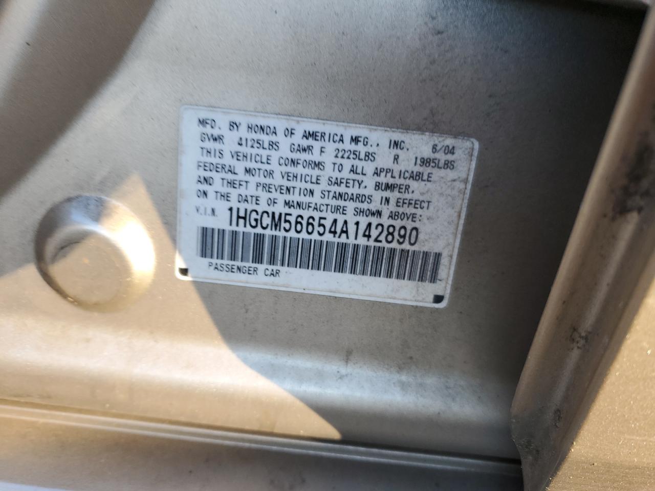 2004 Honda Accord Ex VIN: 1HGCM56654A142890 Lot: 82360435