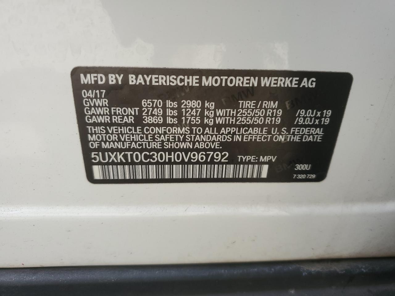 2017 BMW X5 Xdr40E VIN: 5UXKT0C30H0V96792 Lot: 85938455