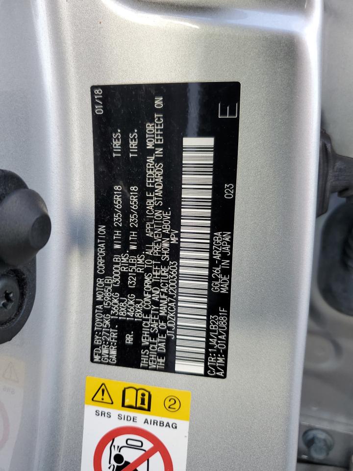 2018 Lexus Rx 350 L VIN: JTJDZKCA7J2003603 Lot: 84877895