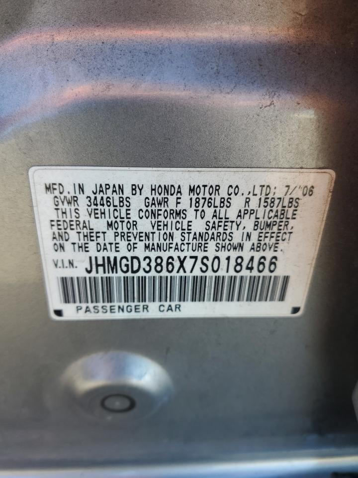 2007 Honda Fit S VIN: JHMGD386X7S018466 Lot: 85572855
